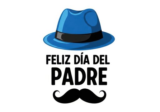 Spanish feliz dia del padre greeting with blue hat and mustache icon