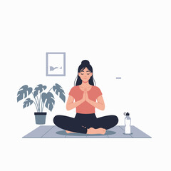 Fototapeta premium Yoga Meditation Practice by Young Woman at Home for Relaxation and Mental Wellness