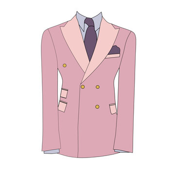 Vector illustration of a pink tuxedo dress with a dark purple tie. This vector theme is about the fashion of men's formal wear.