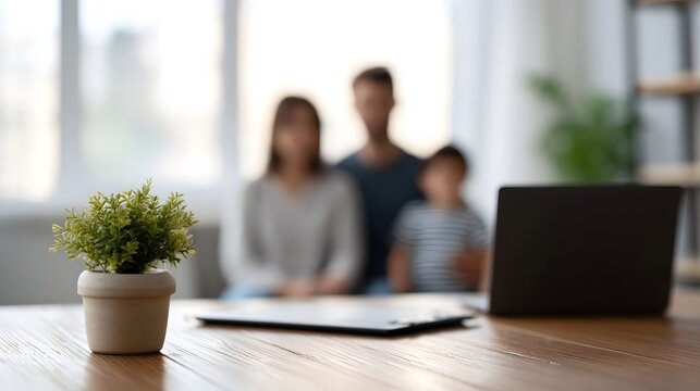 Family and technology in a bright home environment representing work life balance and future aspi ns