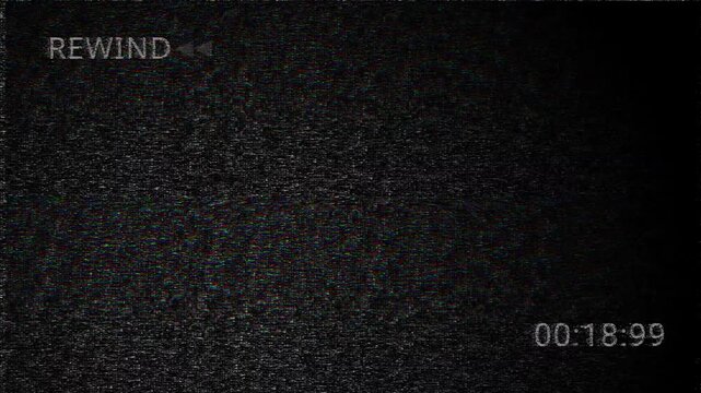 Elite Vintage VHS defects noise and signal failure. 4K analog rewind sign with CRT scanlines. Premium cinematic glitch texture for music video VFX