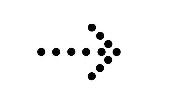 Black dotted arrow pointing right on a white background direction forward