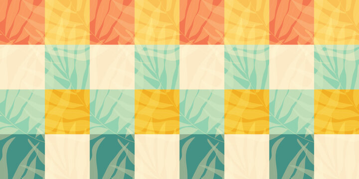 Set of four colorful seamless geometric patterns featuring plaid and mosaic vector designs for vintage fabric wallpaper and textile decoration