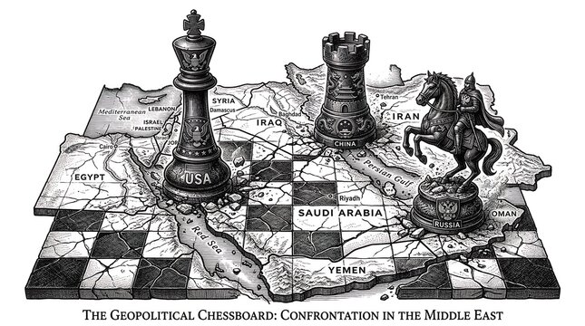 Strategic Geopolitical Confrontation in the Middle East Represented by Chessboard.