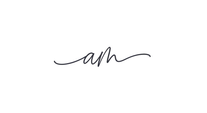 Elegant and minimalist handwritten style signature logo featuring the lowercase letters a and m connected with a flowing line