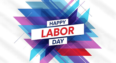 Fototapeta premium Vibrant labor day graphic with abstract geometric shapes and text