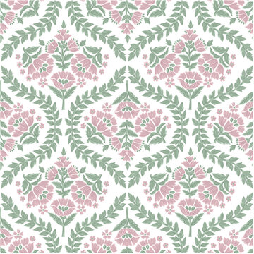 Seamless ogee damask medallion block floral flower repeat vector pattern , Boho floral