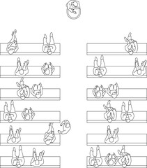 Fototapeta premium Technical architectural plan view drawing showing human figures in various relaxed poses lying and sitting on benches or mats for scale reference.