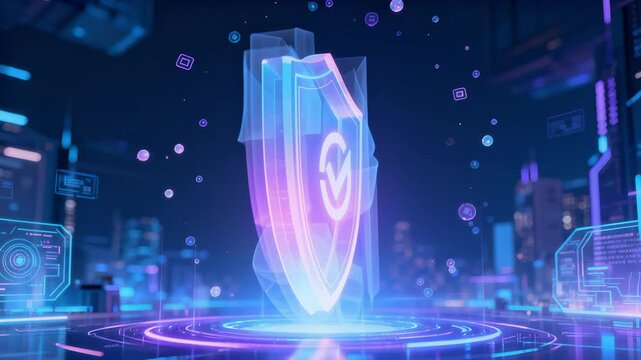 digital copyright protection with glowing symbol inside shield barrier for intellectual property rights in cyberspace