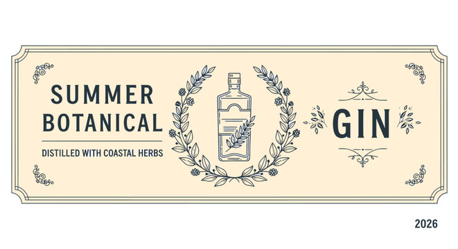 Vector Summer Botanical Gin label with coastal herbs