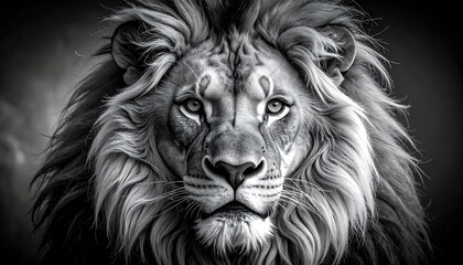 Obraz premium A close-up portrait of a majestic lion with a powerful mane