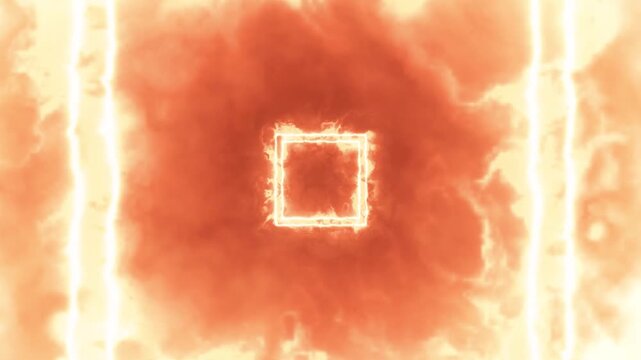 Abstract fire square frame with glowing orange energy and smoke. Burning portal loop for video backgrounds.