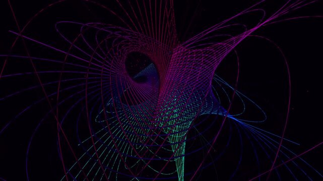 Premium mathematical art loop visualizing a 4D Hopf fibration via stereographic projection. Perfect for academic media, science communicators, and luxury abstract tech backgrounds in 4K resolution.
