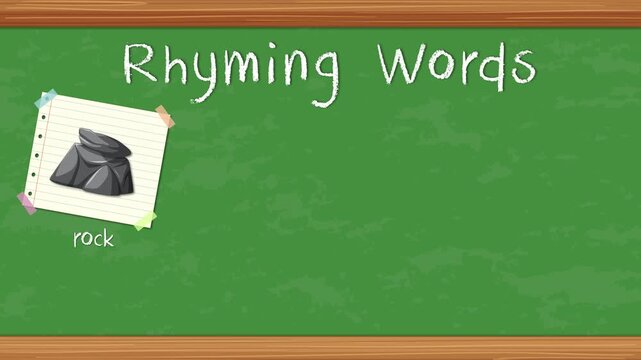 Educational Animation of Rhyming Words Appearing on a Green Chalkboard