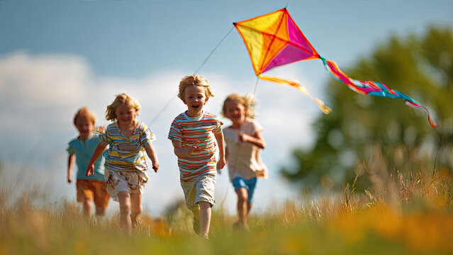 father and son flying kite