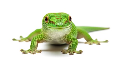 Fototapeta premium Smiling green lizard portrait isolated on white