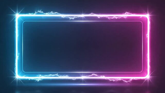 Glowing neon rectangle frame with electric energy on dark background