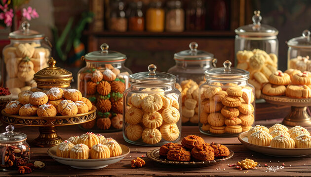 Nikmati camilan makanan penutup tradisional Turkish sweets yang lezat dan manis dengan segelas traditional turkish tea segar di sebuah restoran di pasar Istanbul