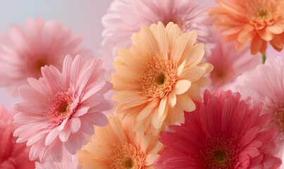 Fototapeta premium gradients shifting from pale pink to orange and deep red spread across the various blooms