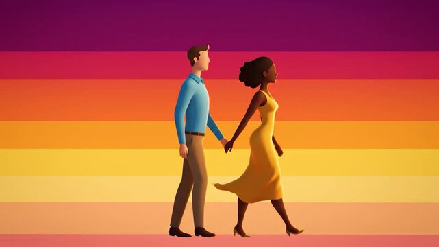 Couple walking hand in hand together.