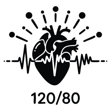 Medical pulsometer good health vector icon with blood pressure numbers heart pulse cardiogram heart beat label hospital equipment concept flat black and white design isolated