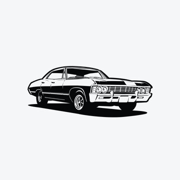 Classic american muscle car monochrome silhouette vector isolated