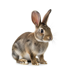 Obraz premium A cute brown rabbit sitting on a white background.