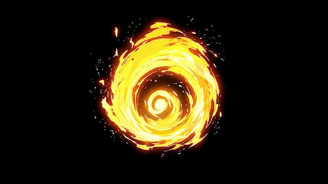 Animated Anime Style Fire Portal VFX Loop, Spinning Orange Flames Overlay