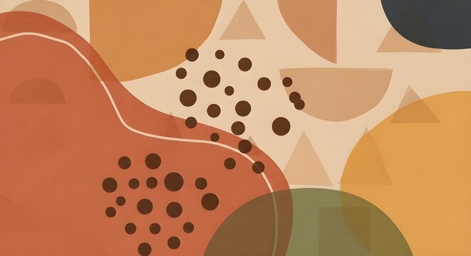 Abstract geometric background with organic shapes and circles in earth tones