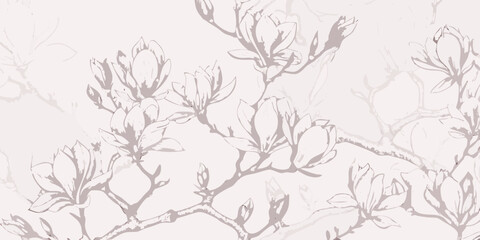 Delicate magnolia blossoms and branches form a soft repeating pattern © Shuvra Majumder