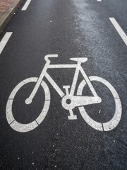 Obraz premium White Bicycle Lane Symbol Painted on Asphalt Road Indicating Bike Path