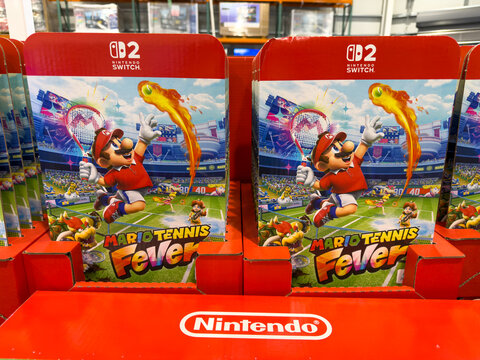 Mario Tennis Fever Nintendo Switch 2 Video Game Case Display Costco Electronics Aisle