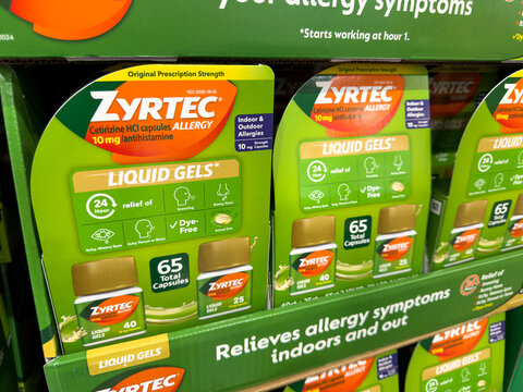 Zyrtec Liquid Gels Allergy Relief Cetirizine Capsules Costco Pharmacy Display