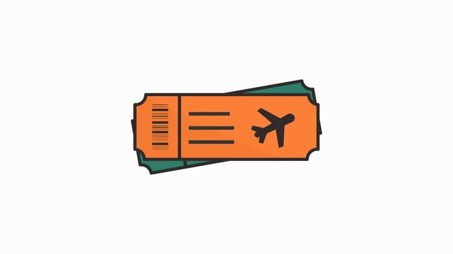 Animation stack of airline tickets falling with airplane graphic. Suitable for travel, vacation, transportation related projects needing dynamic visuals.