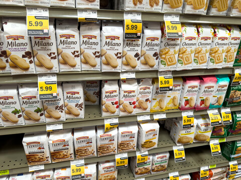 Pepperidge Farm Milano Cookies Displayed On Grocery Store Shelf Aisle