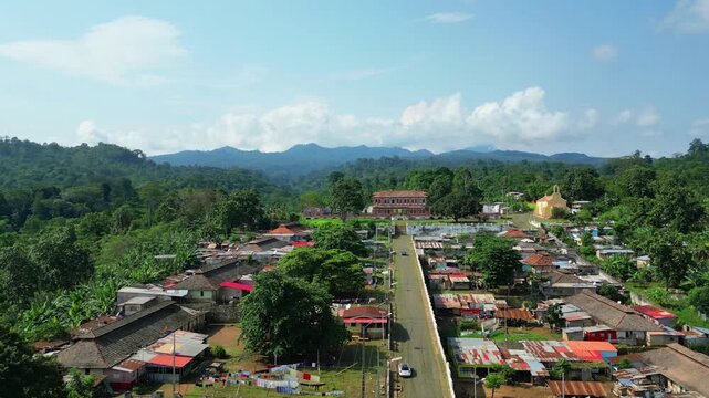 Aerial view over the ro&ccedil;a Agostinho Neto towards the old hospital building.It is one of the oldest plantations in the country, having been founded in 1858.S&atilde;o Tom&eacute;,Africa