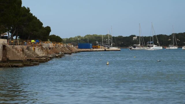 The old waterfront being renovated in Portocolom. Mallorca, Spain