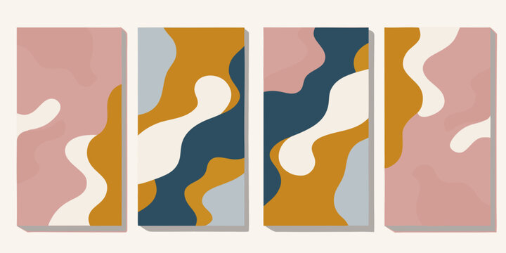Abstract geometric artwork featuring wavy shapes in warm and cool tones