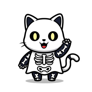 Cartoon cat in skeleton costume.