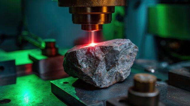 Multispectral lighting unit emitting narrowband wavelengths onto a rock core sample to generate hyperspectral data cubes, illustrating advanced geoscience laboratory techniques