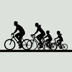Fototapeta premium Family riding bicycles in line.
