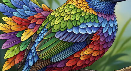 Obraz premium A close up view of vibrant multicolored feathers on a tropical bird