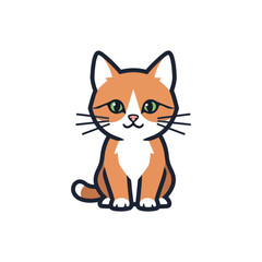 Obraz premium Cute cartoon illustration of an adorable orange and white cat with green eyes sitting calmly on a plain white background.