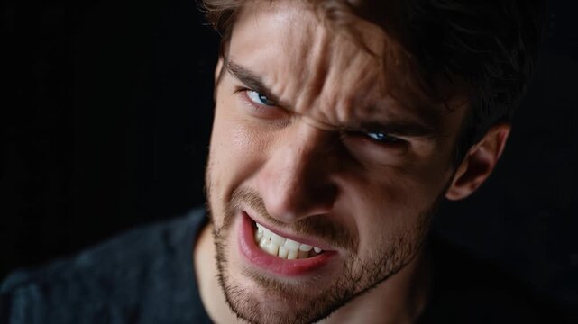 Intense Emotion: A Close-Up Study of Anger Expressed Through Facial Contortion and Powerful Facial Features in Dramatic Lighting Conditions
