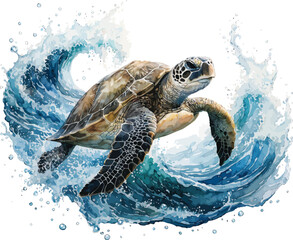 Watercolor Sea Turtle Clipart, Ocean Wildlife Painting, isolated on white background © Tanvir Rana