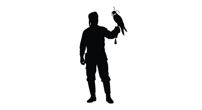 Vector silhouette of man holding a falcon
