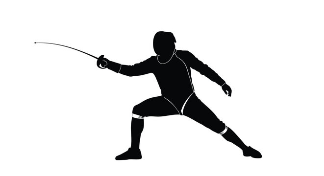 Vector silhouette of fencer in action with sword