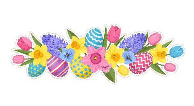 Easter egg floral border vector illustration