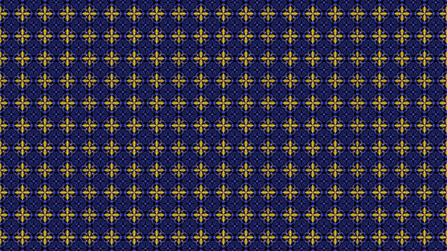 Intricate Royal Blue Fabric with Repeating Gold Geometric Pattern - Textile Macro Background
