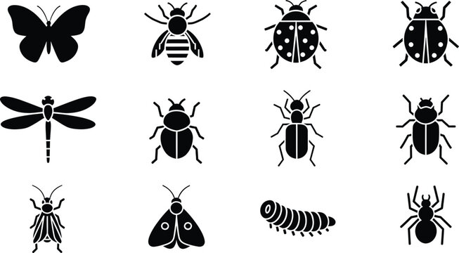 Collection of various insect silhouettes including butterfly bee dragonfly and spider